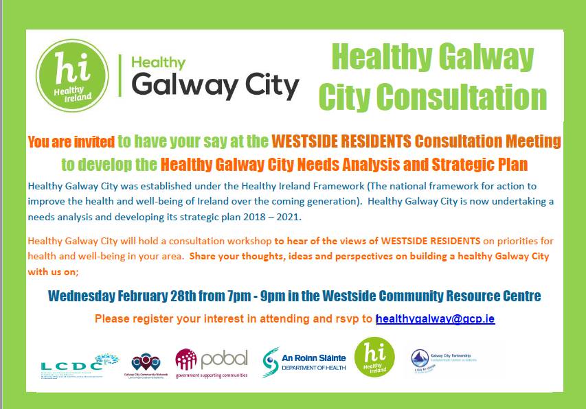Wednesday – Healthy Galway City public consultation in Westside Wednesday – Healthy Galway City public consultation in Westside